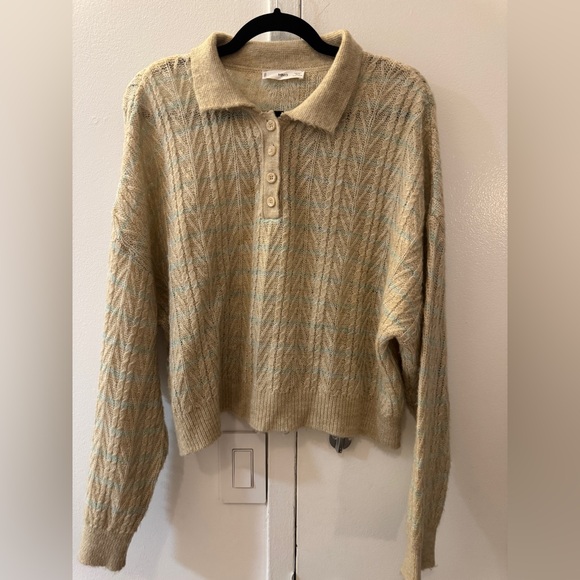 Mango Women’s Polo Beige Knitted Sweater Size L - Picture 2 of 4